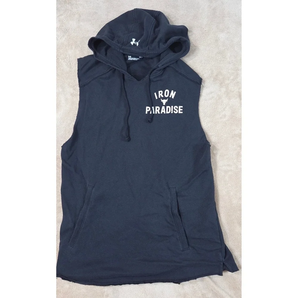 Under Armour iron lradise hoodie Mens size Large Black sleeveless gym workout